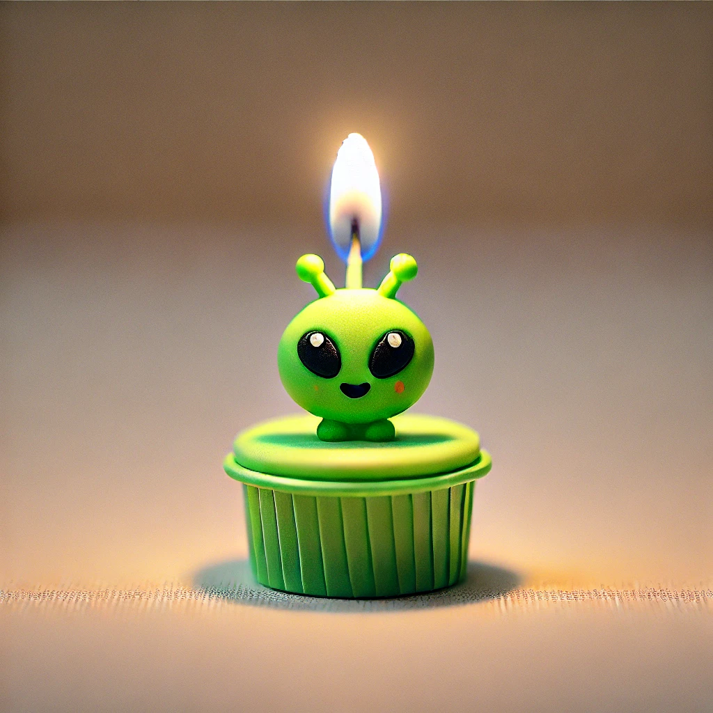 DALL·E 2025-02-15 15.50.24 – A very small green mini cake photographed from a distance, making it appear even tinier in the frame. The cake is centered in the image and features a